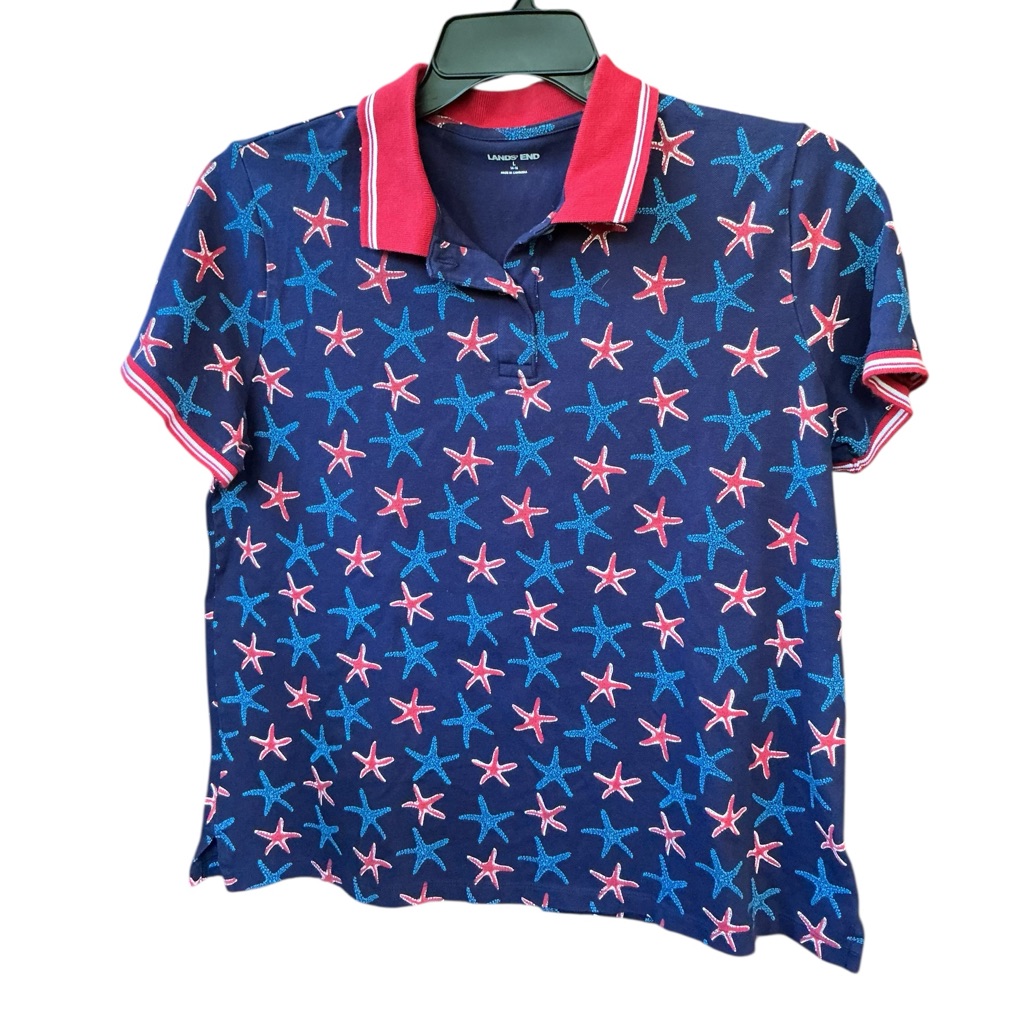 Lands' End Blue Graphic Polo T-Shirt